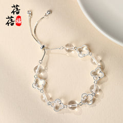 Original Natural Crystal Four Leaf Clover Alloy Bracelet Yellow Tower Quartz White Crystal