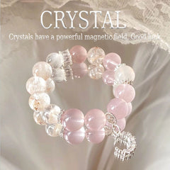 Natural pink crystal white snowflake ghost bracelet peach blossom crystal bracelet