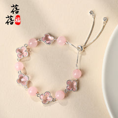 Original Natural Crystal Four Leaf Clover Alloy Bracelet Yellow Tower Quartz White Crystal