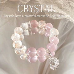 Natural pink crystal white snowflake ghost bracelet peach blossom crystal bracelet
