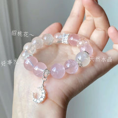 Natural pink crystal white snowflake ghost bracelet peach blossom crystal bracelet