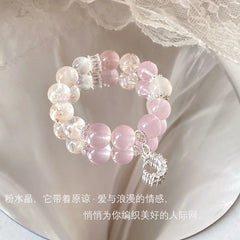 Natural pink crystal white snowflake ghost bracelet peach blossom crystal bracelet