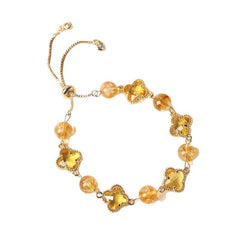 Original Natural Crystal Four Leaf Clover Alloy Bracelet Yellow Tower Quartz White Crystal
